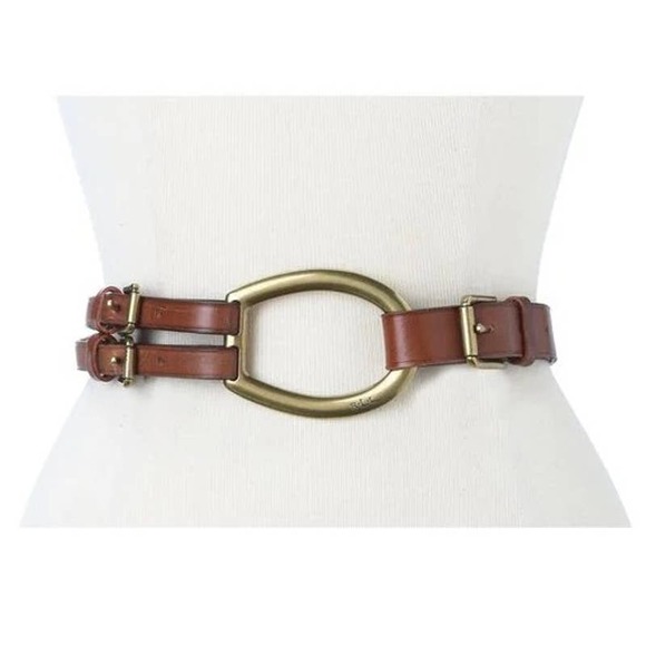 Ralph Lauren Accessories - Ralph Lauren RLL Brown Leather & Brass Equestrian Tri-Strap Belt Size Medium